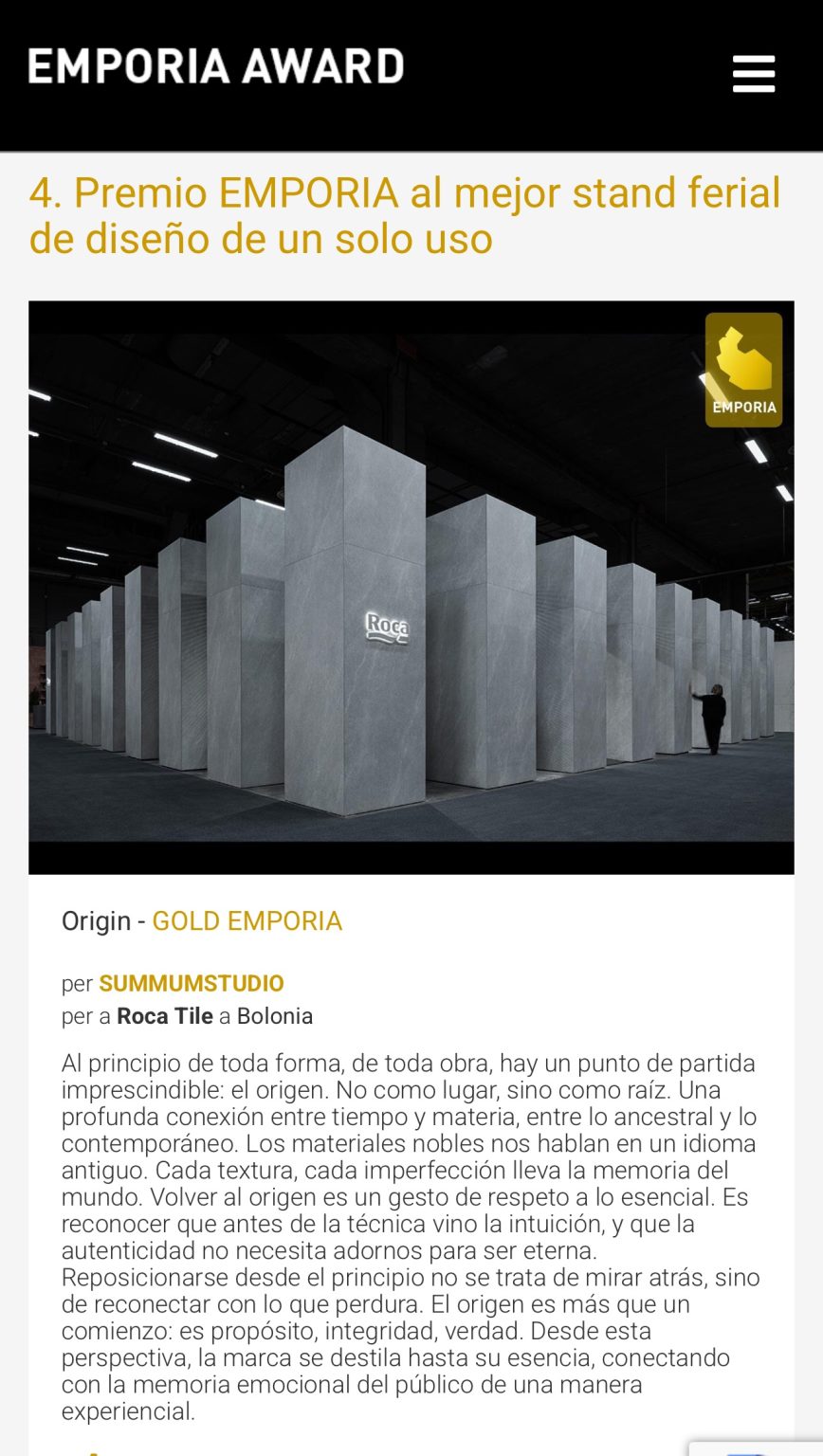 El stand Origin de Roca Tiles en Cersaie, Gold Emporia 2025 de ...